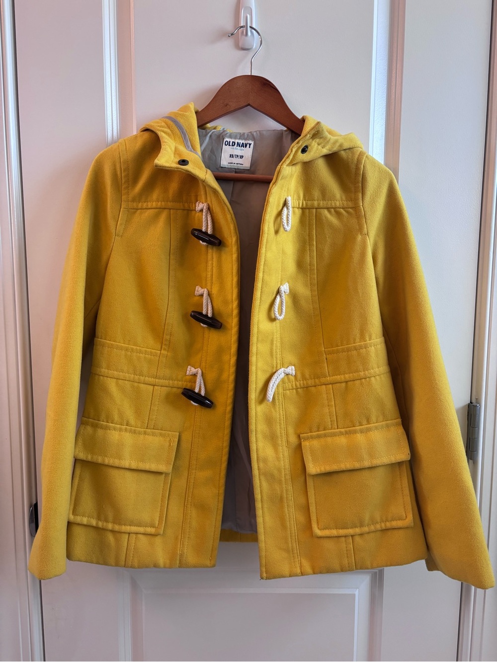 Old Navy Classic Yellow Hooded Fisherman Toggle Coat